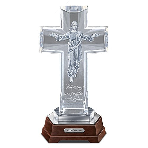 The Bradford Exchange Glass Cross Lights Up Sculpture of Jesus Embedded Within 11-inches - RCE Global Solutions