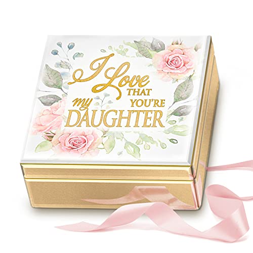 The Bradford Exchange I Love That You're My Daughter Handcrafted Mirrored Music Box Featuring A Floral Design with Beveled Edges & A Golden Reflective Glass Base