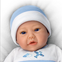 Load image into Gallery viewer, The Ashton - Drake Galleries New To The Crew Baby Boy Doll Weighted Poseable TrueTouch® Authentic Silicone with Helicopter Pacifier and Outfit by Michelle Fagan 18-inches - RCE Global Solutions
