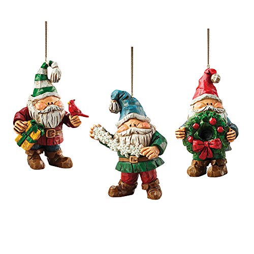 The Bradford Exchange Santa Gnome Ornaments: Gnome for the Holidays Set of 3 Hand-cast and Hand-painted Christmas Decorations 4-Inches