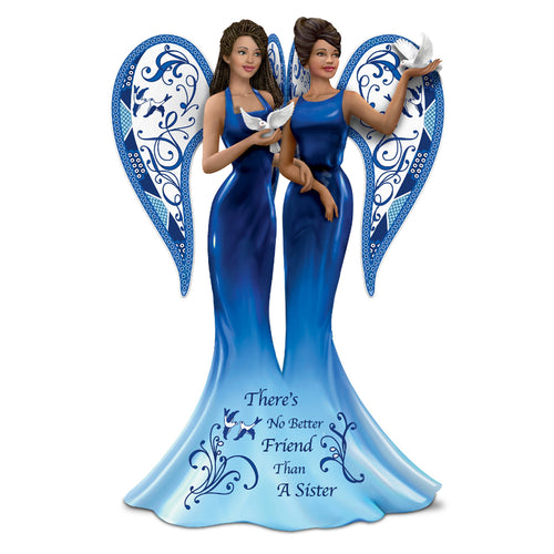 The Hamilton Collection Keith Mallet Blue Willow Angel There's No Better Friend Than A Sister Figurine - RCE Global Solutions