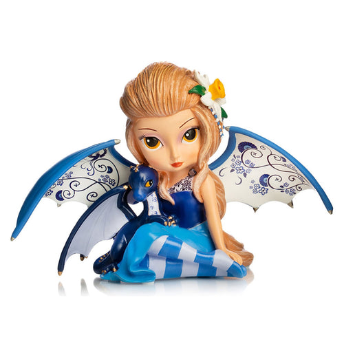 The Hamilton Collection Peaceful Travels The Blue Willow Collection Issue #3 Hand Crafted & High Gloss Glaze with Genuine Swarovski Crystal Fairy Dragon Figurine by Jasmine Becket-Griffith 5.25-inches