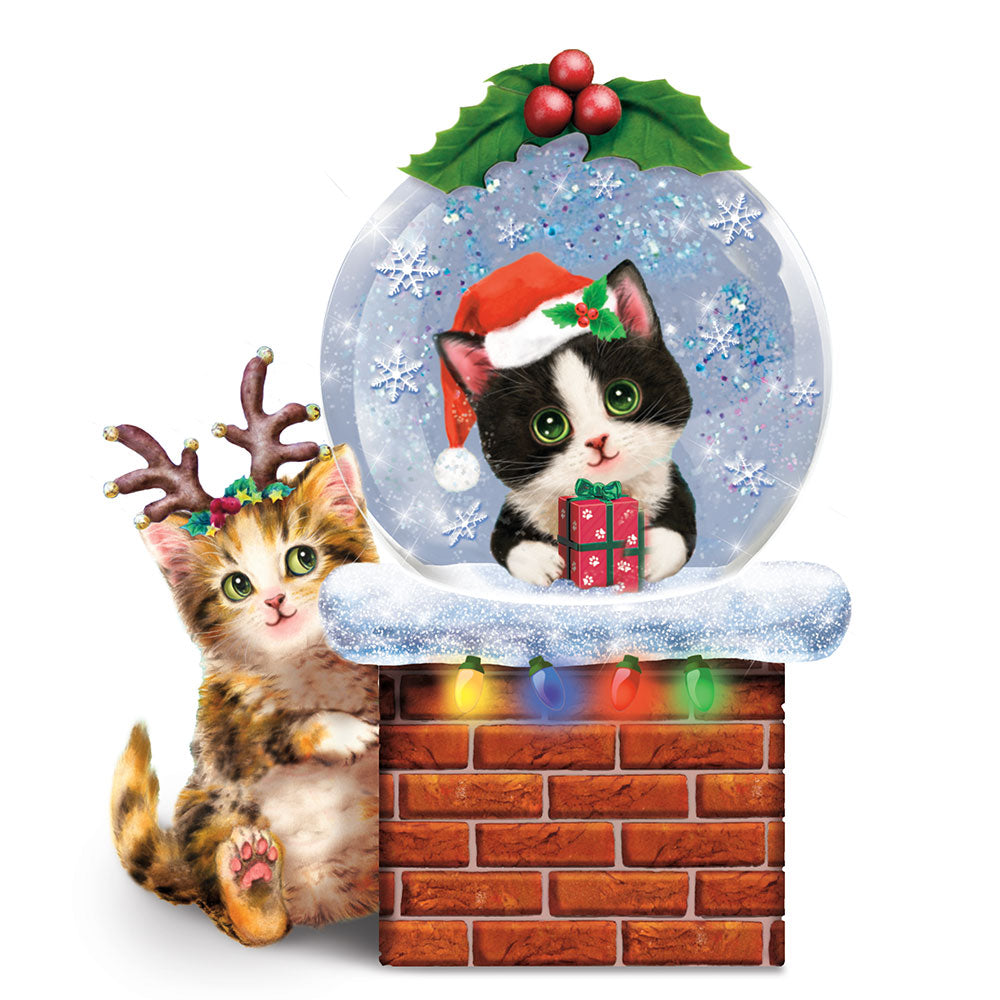 The Bradford Exchange Kayomi Harai Meowy Christmas Holiday Water Globe Kitten Sculpture 4.5