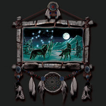 Load image into Gallery viewer, The Bradford Exchange Cynthie Fisher Wolf Art Dreamcatcher Wall Plaque Lights Up and Glows in The Dark - RCE Global Solutions
