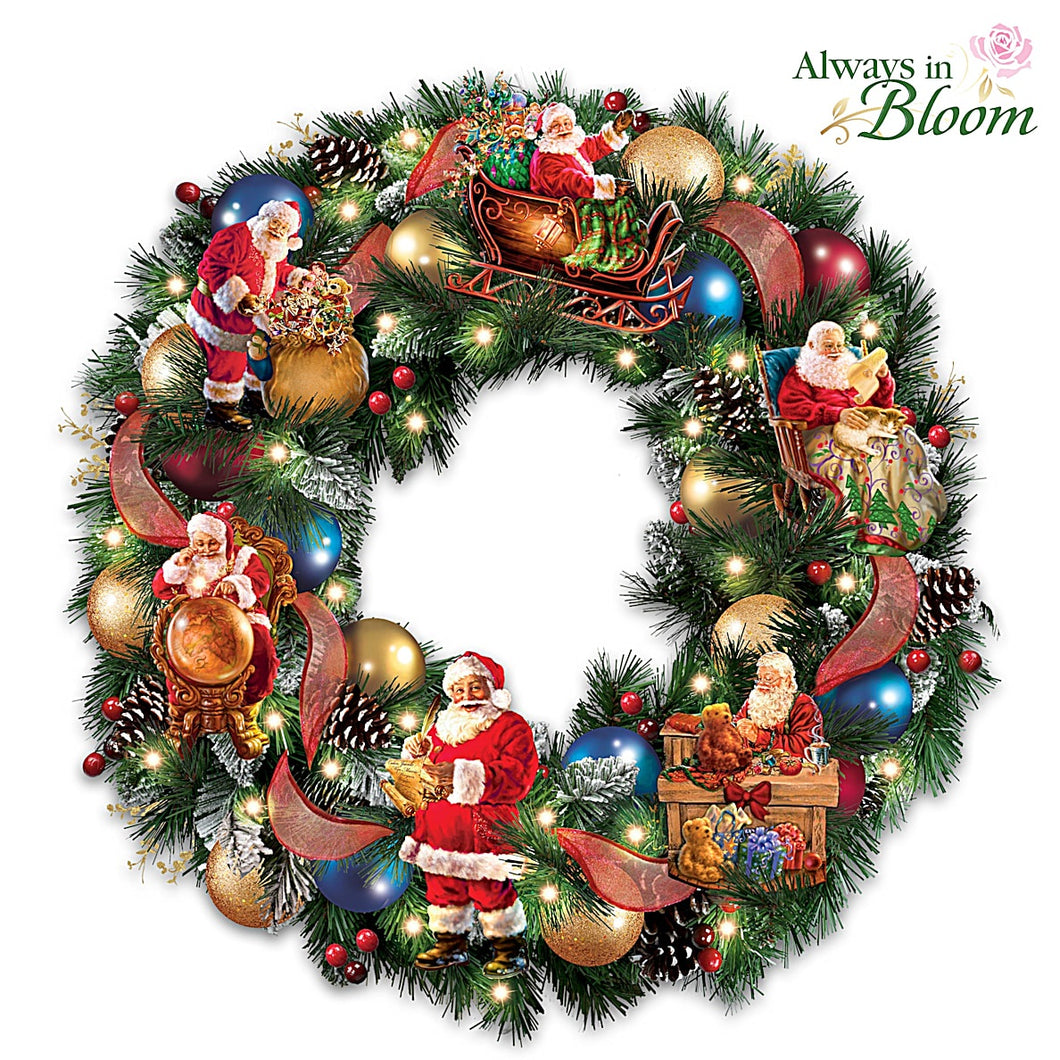 The Bradford Exchange Santa's Busy Season Illuminated Christmas Wreath by Dona Gelsinger 22-inches - RCE Global Solutions