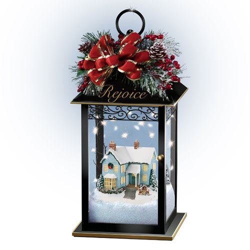 The Bradford Exchange Holiday Lanterns Rejoice Sparkle Of The Season Table Centerpiece Collection Issue #5 Hand Crafted Illuminated Always in Bloom Poinsettia The Season Light Up Victorian Holiday Lanterns Christmas Decoration by Thomas Kinkade 8-inches