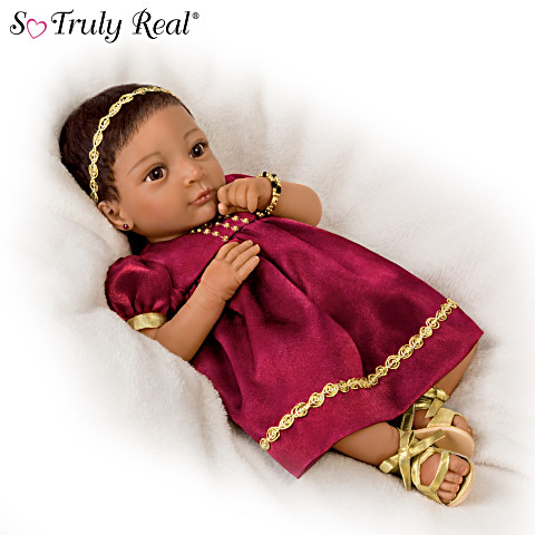 The Ashton - Drake Galleries Mira's Family Celebration So Truly Real® Lifelike Weighted Baby Girl Doll Hindu Satin Dress and Soft RealTouch® Vinyl Skin  by Master Doll Artist Ina Volprich 14