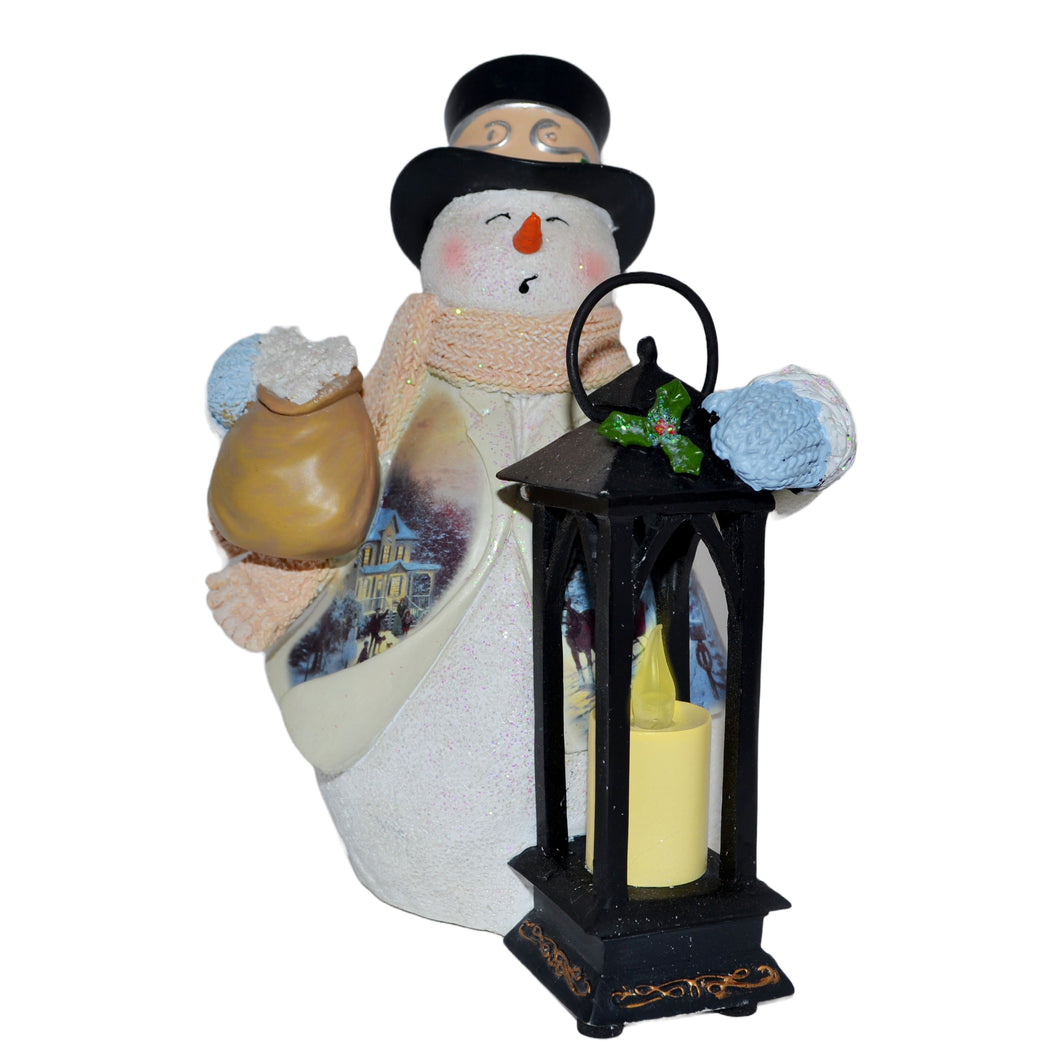 The Bradford Exchange Thomas Kinkade Let It Snow Warm Wishes Tabletop Centerpiece Lighted Snowman Flameless Candle 7 Inches - RCE Global Solutions