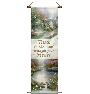 The Bradford Exchange Trust in the Lord Tapestry Banner Religious  Artwork  by Thomas Kinkade 45.8"