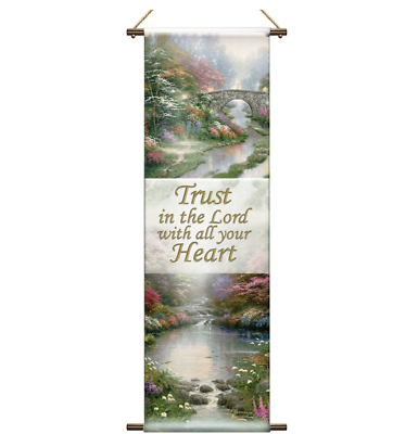 The Bradford Exchange Trust in the Lord Tapestry Banner Religious  Artwork  by Thomas Kinkade 45.8