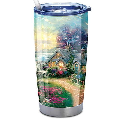 The Bradford Exchange Thomas Kinkade Tranquility Insulated Drinkware Collection: 20-oz Insulated Travel Tumbler Issue #3 Stainless Steel 7-inches