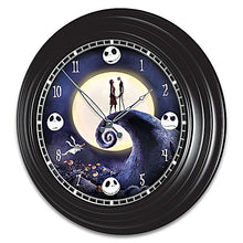 Load image into Gallery viewer, Disney Tim Burton&#39;s The Nightmare Before Christmas Illuminated Outdoor Black Metal Atomic Wall Clock Adorned with Colorful Ghoulish Art from The Movie - RCE Global Solutions
