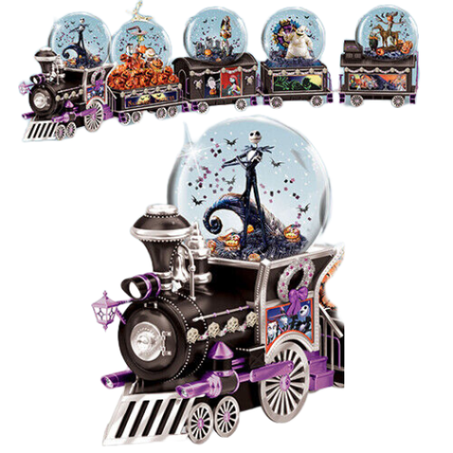 The Bradford Exchange Tim Burton Nightmare Before Christmas ALL ABOARD FOR HALLOWEEN Jack Skellington Glitter Globe Music Train Issue #1 - RCE Global Solutions