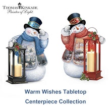 Load image into Gallery viewer, The Bradford Exchange Thomas Kinkade Winter Welcome Snowman Candle Issue #2 Lighted Musical Snowman Lantern Warm Wishes Tabletop Centerpiece Collection 7-inches - RCE Global Solutions
