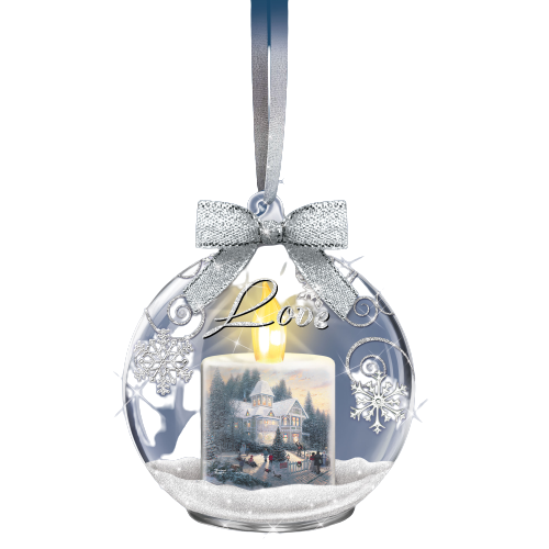 The Bradford Exchange Love Candles Glow Illuminated Glass Christmas Ornament Decorations by Thomas Kinkade 4.5-inches - RCE Global Solutions