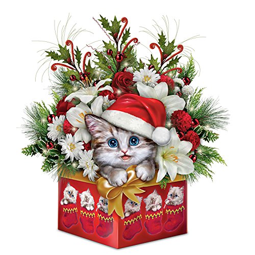 The Bradford Exchange Kayomi Harai Cat Art Christmas Floral Centerpiece Decoration