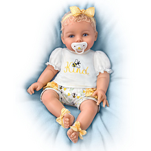 Load image into Gallery viewer, The Ashton - Drake Galleries Bee Kind Baby Girl Doll With Magnetic Pacifier Weighted Cloth Body &amp; Hand Rooted Hair So Truly Real® Lifelike Girl Doll with RealTouch® Vinyl Skin by Ping Lau 17-inches - RCE Global Solutions
