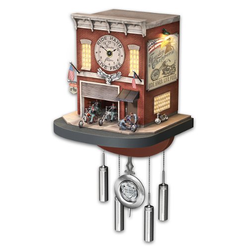 The Bradford Exchange Cuckoo Clock with Lights, Sound, Motion: Freedom Choppers Motorcycle Garage