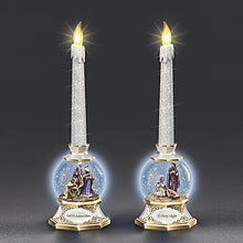 Load image into Gallery viewer, Bradford Exchange Thomas Kinkade Lights Of The Season Nativity Snowglobe Flameless Candles 12 Inches - RCE Global Solutions
