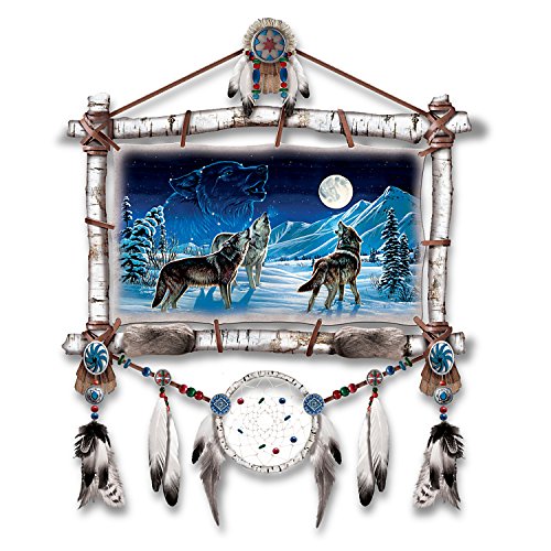The Bradford Exchange Cynthie Fisher Wolf Art Dreamcatcher Wall Plaque Lights Up and Glows in The Dark - RCE Global Solutions
