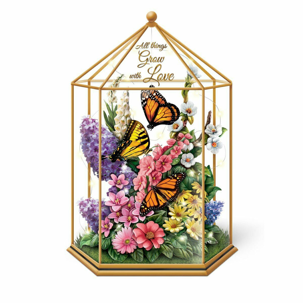 The Bradford Exchange Delicate Treasures Illuminated Monarch Butterfly Flower Garden Sculpture Inside Glass Gazebo 10