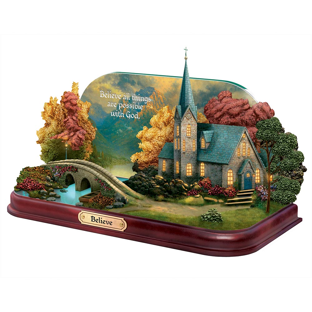 Bradford Thomas Kinkade Lighted Chapels Tabletop Church Sculpture - Believe - RCE Global Solutions