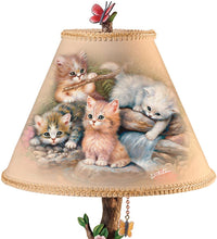 Load image into Gallery viewer, Country Kitties Lamp with Art by Jurgen Scholz Sculpted Cats with Butterfly Finial for Tabletop Lamp - by The Bradford Exchange - RCE Global Solutions
