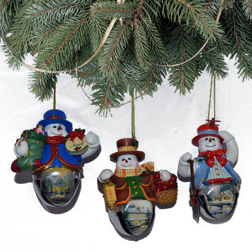 Bradford Exchange Thomas Kinkade Snow-Bell Holidays Ornament #5 Set of 3