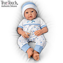 Load image into Gallery viewer, The Ashton - Drake Galleries New To The Crew Baby Boy Doll Weighted Poseable TrueTouch® Authentic Silicone with Helicopter Pacifier and Outfit by Michelle Fagan 18-inches - RCE Global Solutions
