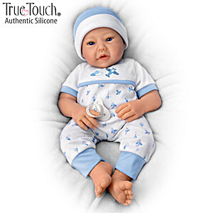 The Ashton - Drake Galleries New To The Crew Baby Boy Doll Weighted Poseable TrueTouch® Authentic Silicone with Helicopter Pacifier and Outfit by Michelle Fagan 18-inches - RCE Global Solutions