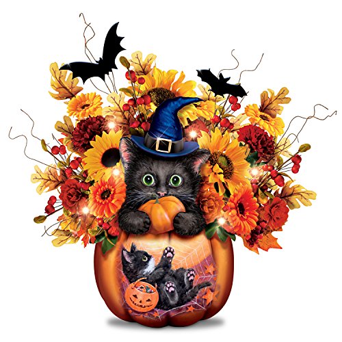 The Bradford Exchange Kayomi Harai Scaredy Cat Always in Bloom Lighted Halloween Floral Centerpiece - RCE Global Solutions