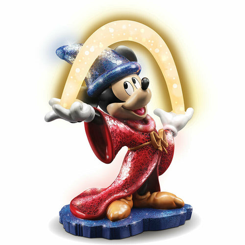The Bradford Exchange Disney Fantasia Glass Mosaic Sculpture Sorcerer’s Apprentice Mickey Mouse Handcrafted with Glass Mosaic and LED Illumination 11.25-Inches