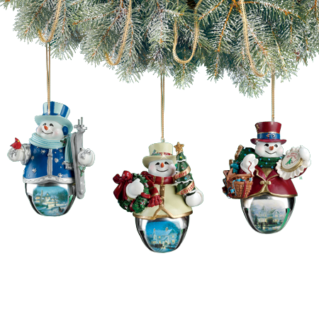 The Bradford Exchange Snow-Bell Holidays Ornament #6 Set of 3 Christmas Decoration by Thomas Kinkade 3.5-inches - RCE Global Solutions