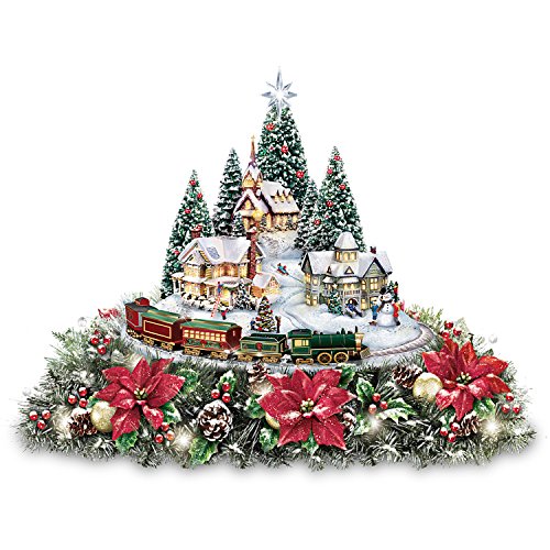 The Bradford Exchange Thomas Kinkade Christmas Village Floral Centerpiece with Lights Music and Motion - RCE Global Solutions
