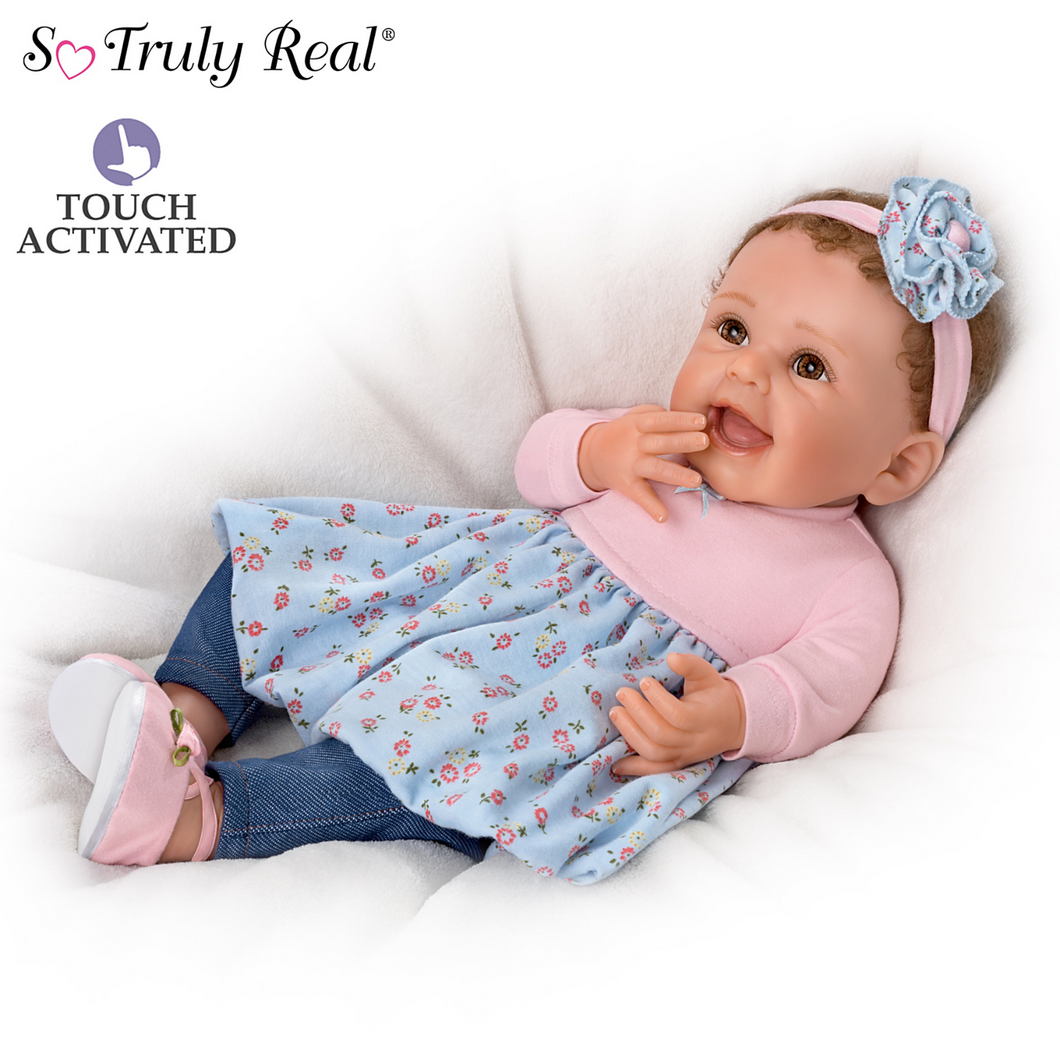 The Ashton - Drake Galleries Giggles And Grins Interactive Touch Activated So Truly Real® Lifelike With RealTouch® Vinyl Skin & Hand Rooted Hair Weighted For Realism Baby Doll by Sherry Rawn 18-inches - RCE Global Solutions