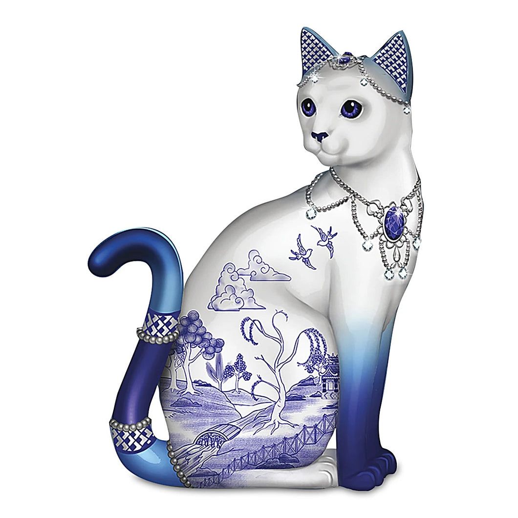 The Hamilton Collection Sparkling Blue Willow Cat Figurine by Bradford Exchange - RCE Global Solutions