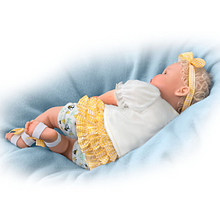 Load image into Gallery viewer, The Ashton - Drake Galleries Bee Kind Baby Girl Doll With Magnetic Pacifier Weighted Cloth Body &amp; Hand Rooted Hair So Truly Real® Lifelike Girl Doll with RealTouch® Vinyl Skin by Ping Lau 17-inches - RCE Global Solutions
