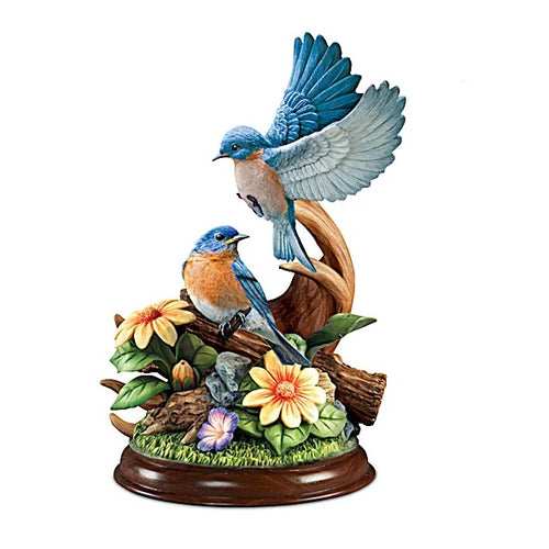 The Bradford Exchange "Brilliant Bluebirds" Issue #2 Nature's Masterpieces Songbird Sculpture 7"W x 10"H