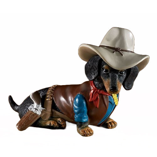 The Hamilton Collection Tails of an Outlaw Spurs n Fur Dachshund Cowboys Dog with Gun and Holster Set 4