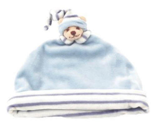 Bukowski Design Baby Hat Blue with Teddy Bear Top Made of Super Soft High Quality Plush Size 0-9M - RCE Global Solutions