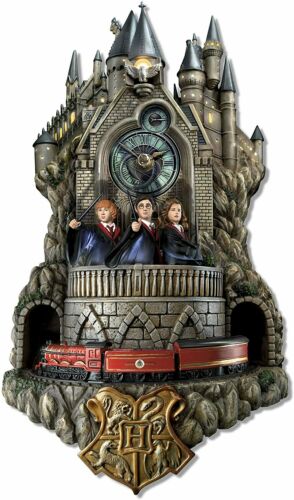 The Bradford Exchange Harry Potter Fully Sculpted Wall Clock With Harry Ron and Hermione Lights Music Motion Featuring Moving Hogwarts Express Train 13.5