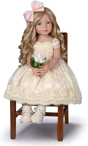 The Ashton - Drake Galleries Pearls Lace and Grace Lifelike So Truly Real® Child Girl Doll in Custom Hand Sewn Ivory Satin Dress Realistic Weighted Poseable with Soft RealTouch® Vinyl Skin 28
