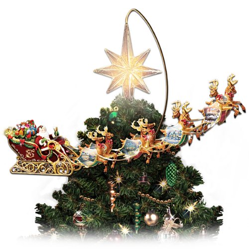 Thomas Kinkade Holidays in Motion Rotating Illuminated Tree Topper: Animated Christmas Decor by The Bradford Editions - RCE Global Solutions