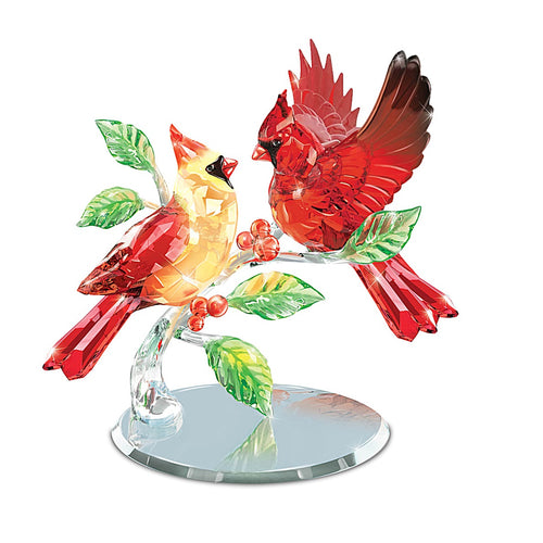 The Bradford Exchange Crimson Beauties Cardinals Facets of Nature Crystal Songbird Figurine with Glass Base 5.5