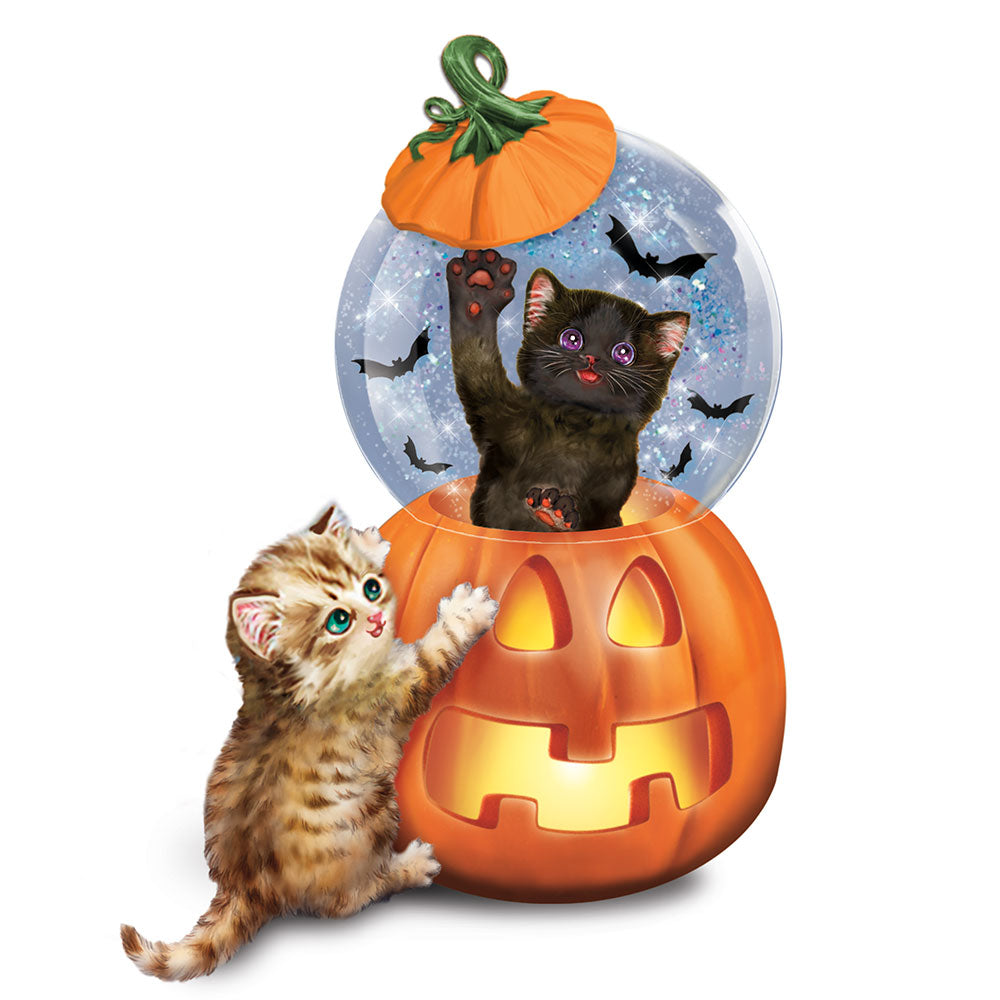 The Bradford Exchange Happy Meow-loween Illuminated Holiday Water Globe Sculpture Collection by Kayomi Harai 4.2-inches - RCE Global Solutions