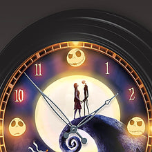 Load image into Gallery viewer, Disney Tim Burton&#39;s The Nightmare Before Christmas Illuminated Outdoor Black Metal Atomic Wall Clock Adorned with Colorful Ghoulish Art from The Movie - RCE Global Solutions
