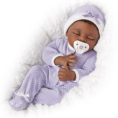 The Ashton - Drake Galleries Amara Lifelike So Truly Real® African American Black Sleeping Baby Girl Doll Weighted Poseable with Soft RealTouch® Vinyl Skin by Master Doll Artist Linda Murray 16