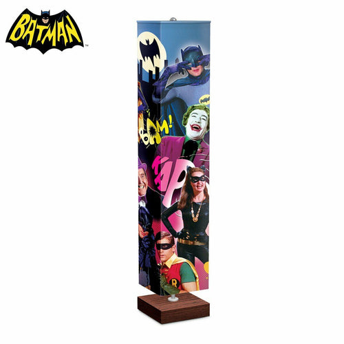 The Bradford Exchange Batman Floor Lamp Features Colorful Graphics of Robin Batgirl Catwoman Joker Penguin Riddler Mr Freeze and Egghead on 4 Sided Fabric Shade with Hands Free Floor Switch  5'-Feet - RCE Global Solutions