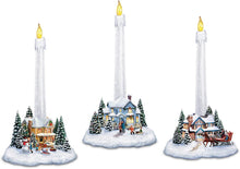 Load image into Gallery viewer, The Bradford Exchange Thomas Kinkade Holiday Lights, Spirits Bright Village Candleholders with Flameless Candles - RCE Global Solutions
