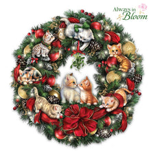 Load image into Gallery viewer, The Bradford Exchange Merry Mischief Makers Illuminated Always in Bloom Wreath with Kittens - RCE Global Solutions
